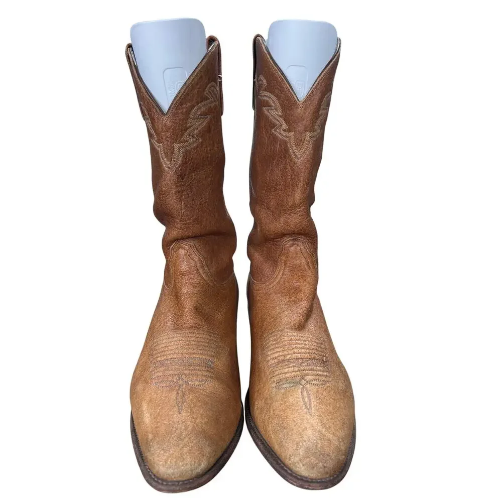 Vintage Lucchese 2000 Men's Rio Bravo Brown Leather Cowboy Boot Size US 12 2E